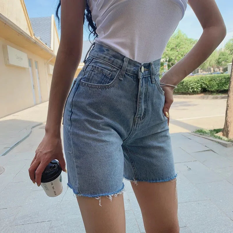 Women High Waist Wide Leg Denim Shorts Tassel 2024 Summer Fashion