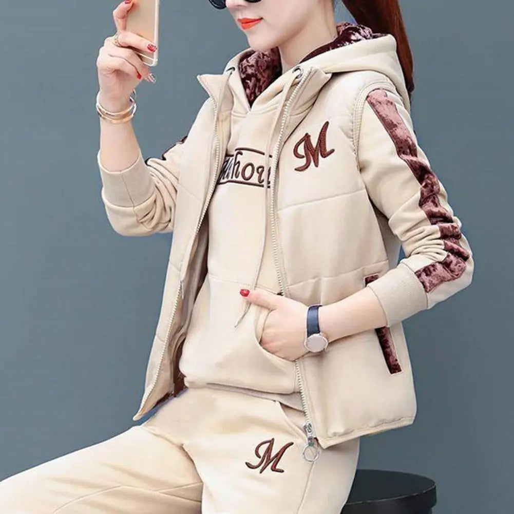Fashion Warm Three Piece Set Women Outfit 2022 Fall Winter Thicken
