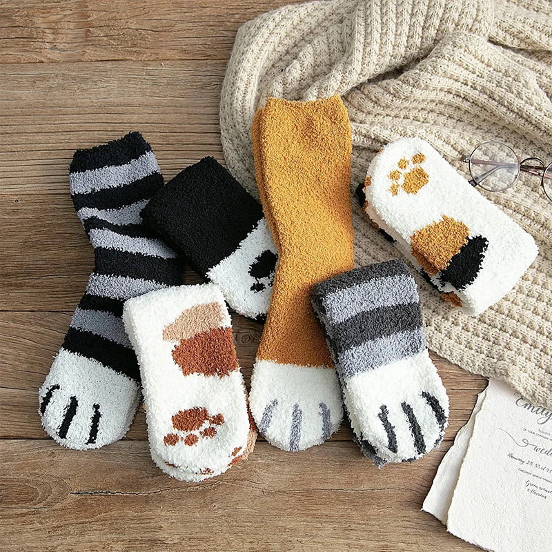 Plush Winter Funny Cute Style Animal Cat Paw Cartoon Pattern Women