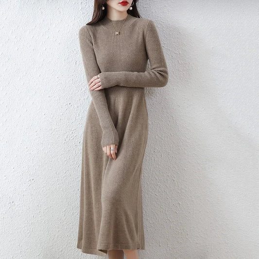 Sweater skirt women's long high-end 100% pure cashmere autumn and winter waist bottoming shirt knitted dress