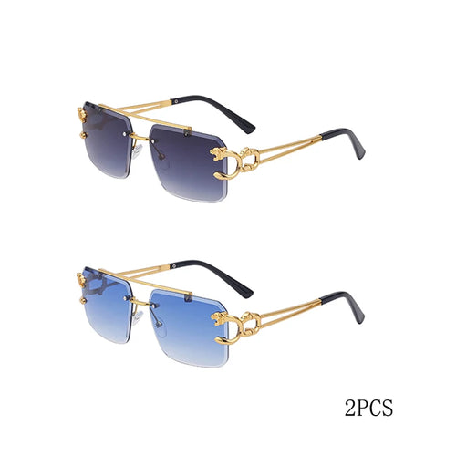 Fashion Metal Leopard Rimless Sunglasses Double Bridges Gradient Ocean