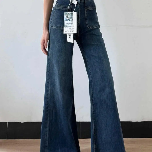 Women's Autumn New Fashion Retro Micro-flared Jeans, Solid Color