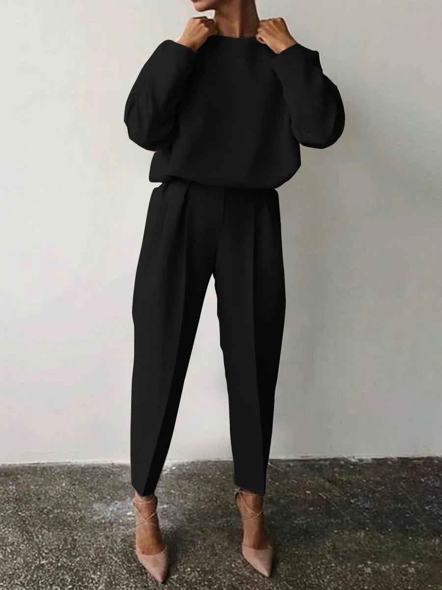 2024 Women's Loose-fit Long Sleeve Casual Clothing Set Fashion Solid 2
