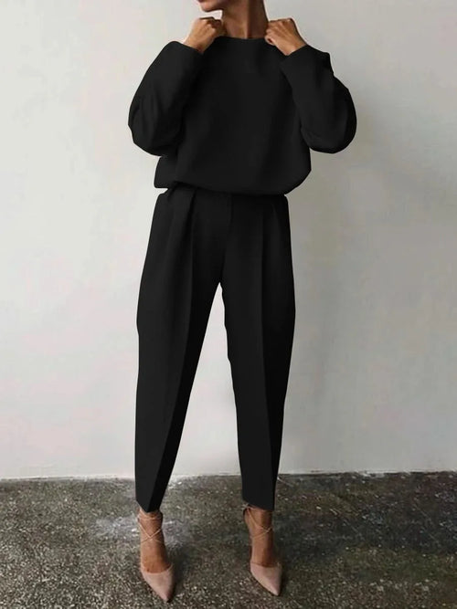 2024 Women's Loose-fit Long Sleeve Casual Clothing Set Fashion Solid 2
