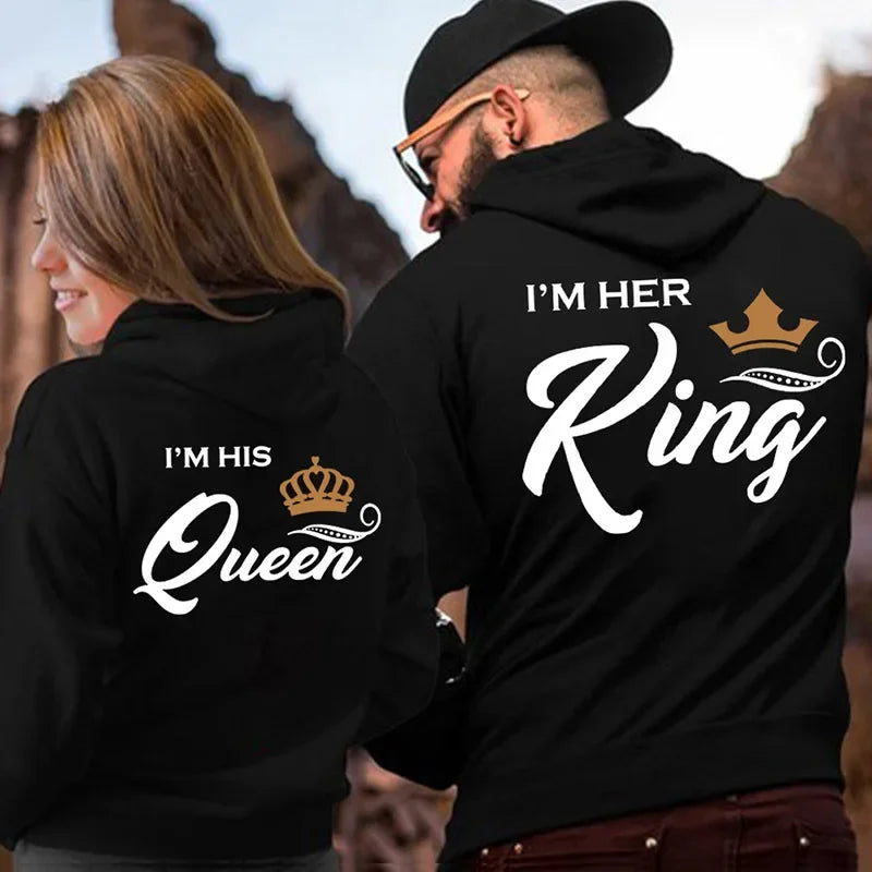 Printing Her King or His Queen Lover Hoodies Harajuku Fashion Casual