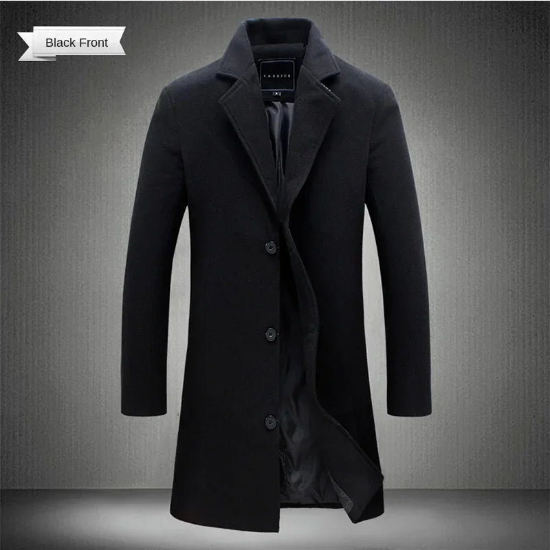 2024 Spring Autumn New Long Cotton Coat New Wool Blend Pure Color