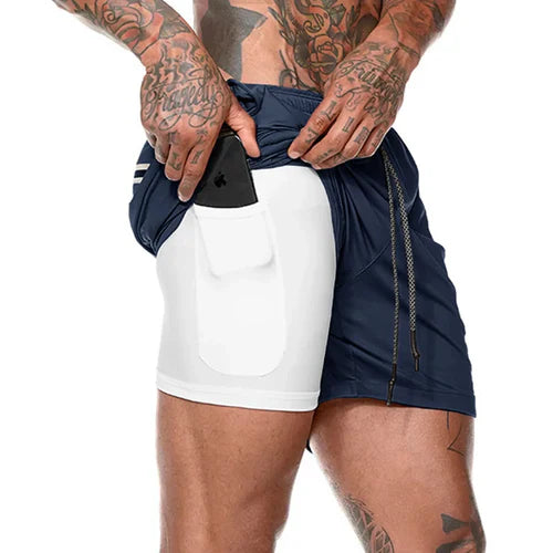 2022 Sport Shorts Men Sportswear Double-deck Running Shorts 2 In 1