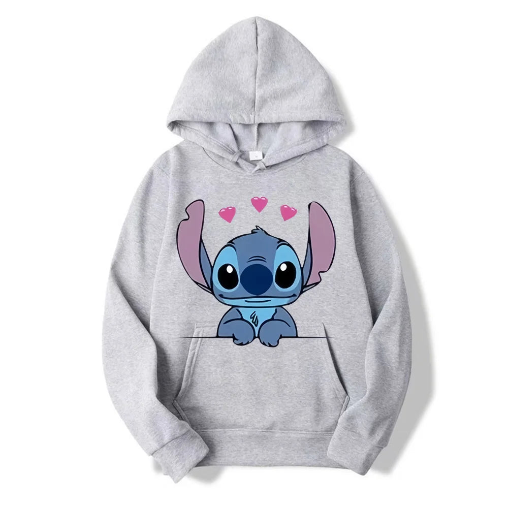 Disney Stitch Cartoon Anime Women Pullover Spring Autumn Men Oversized