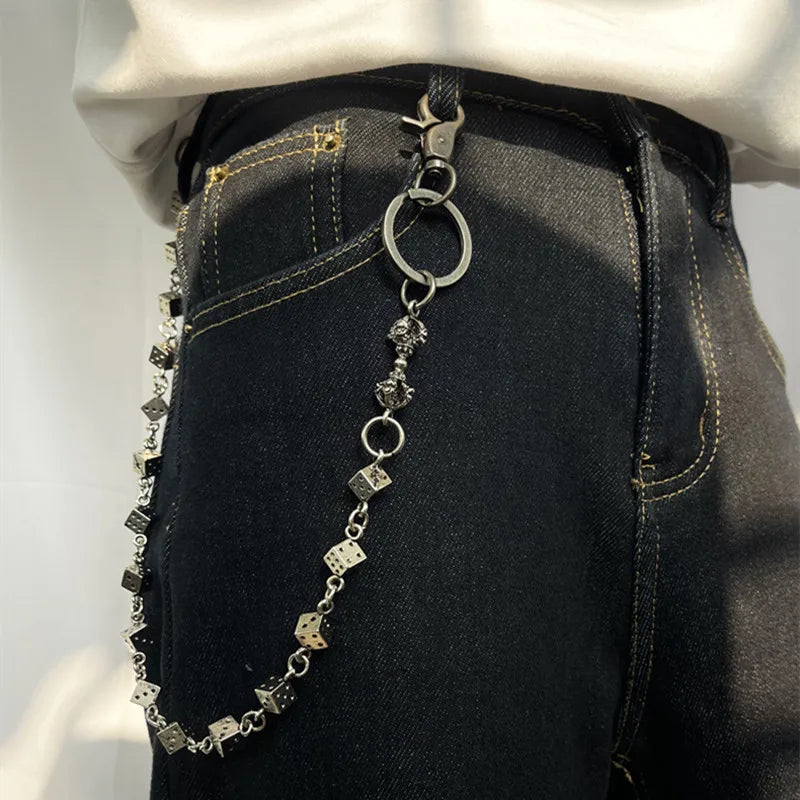 Vintage Punk Dice Pants Waist Chain Men Cool Jeans Chain Keychain