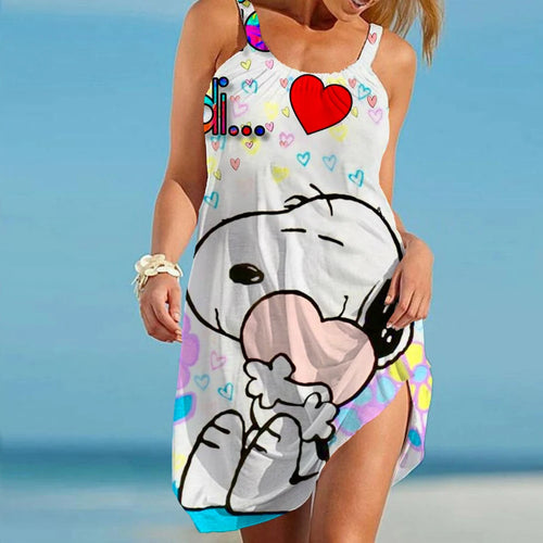 Women's Beach Dresses Kawaii Snoopy S-3XL Summer Anime Y2k 2024