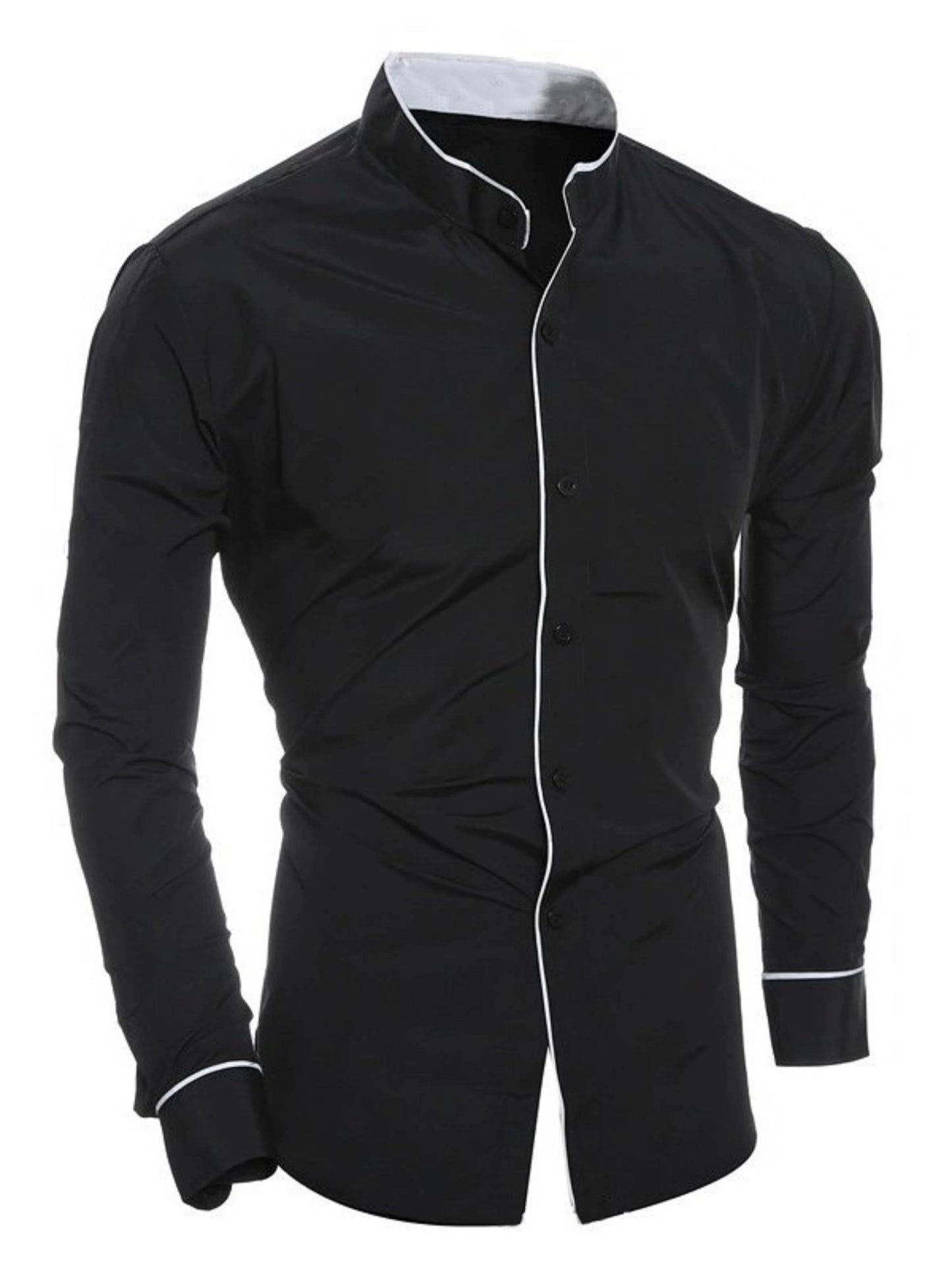 Spring and autumn men's long-sleeved solid color shirt, stand-up