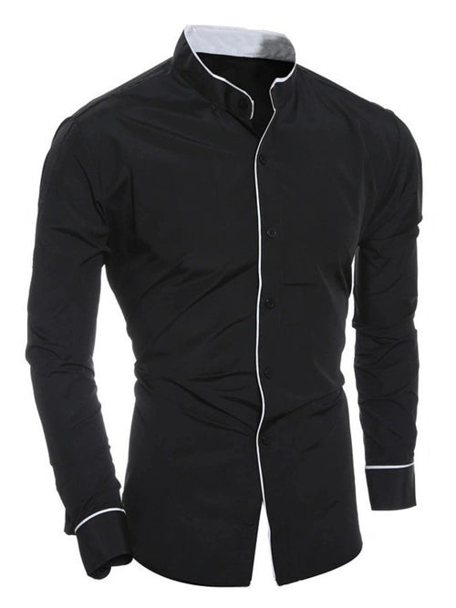 Spring and autumn men's long-sleeved solid color shirt, stand-up