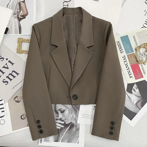 Cropped Blazers for Women 2024 New Korean Fashion Long Sleeve Button