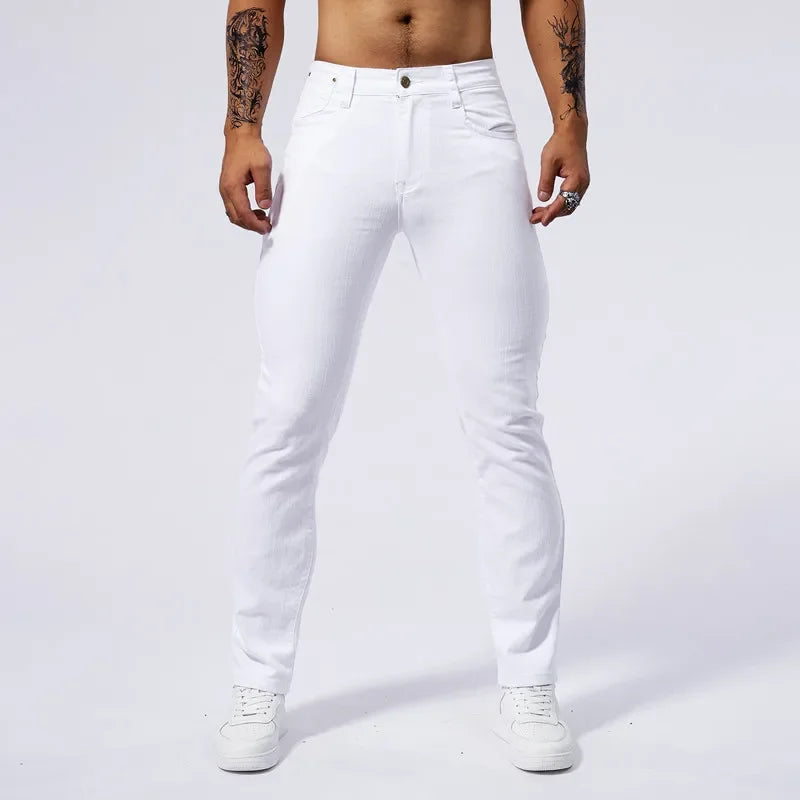 Men's White Casual Jeans New Denim Pants Comfortable Fashion Stretch