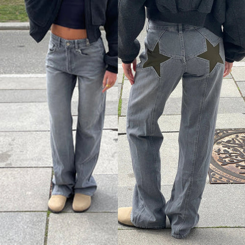 Combhasaki Women's Y2K Vintage Jeans Aesthetic Star Pattern Print