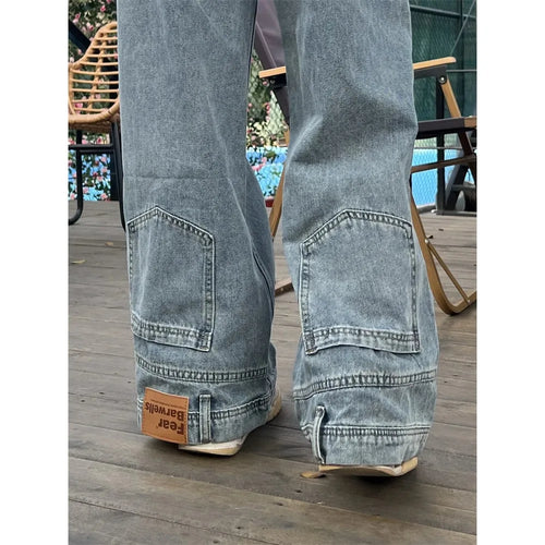 Ins Fashion American Retro Baggy High Waisted Jeans Woman High Street