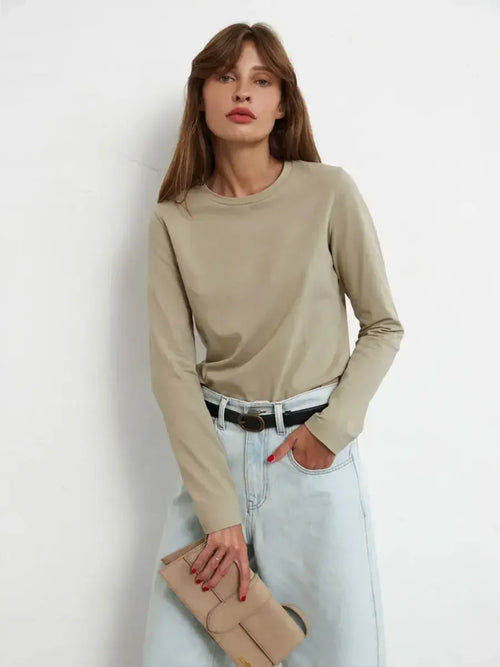 Bornladies Women's Spring Autumn 100% Cotton T-shirt Bottoming Basic