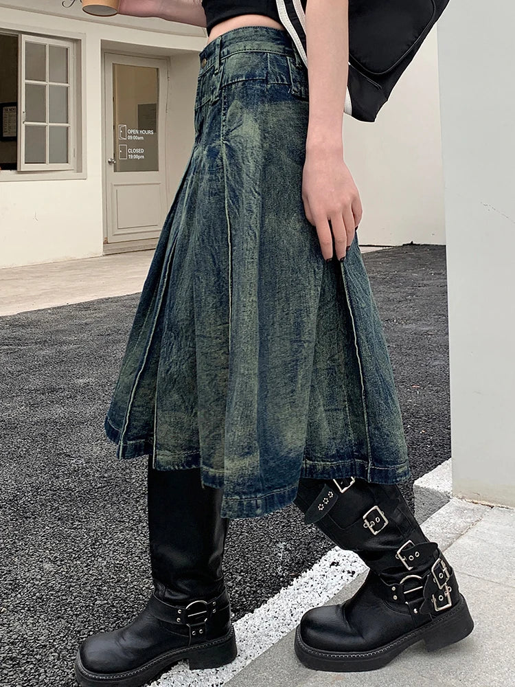 S-4XL Women Jeans Skirts Summer New High Waist A-Line Pleated Loose