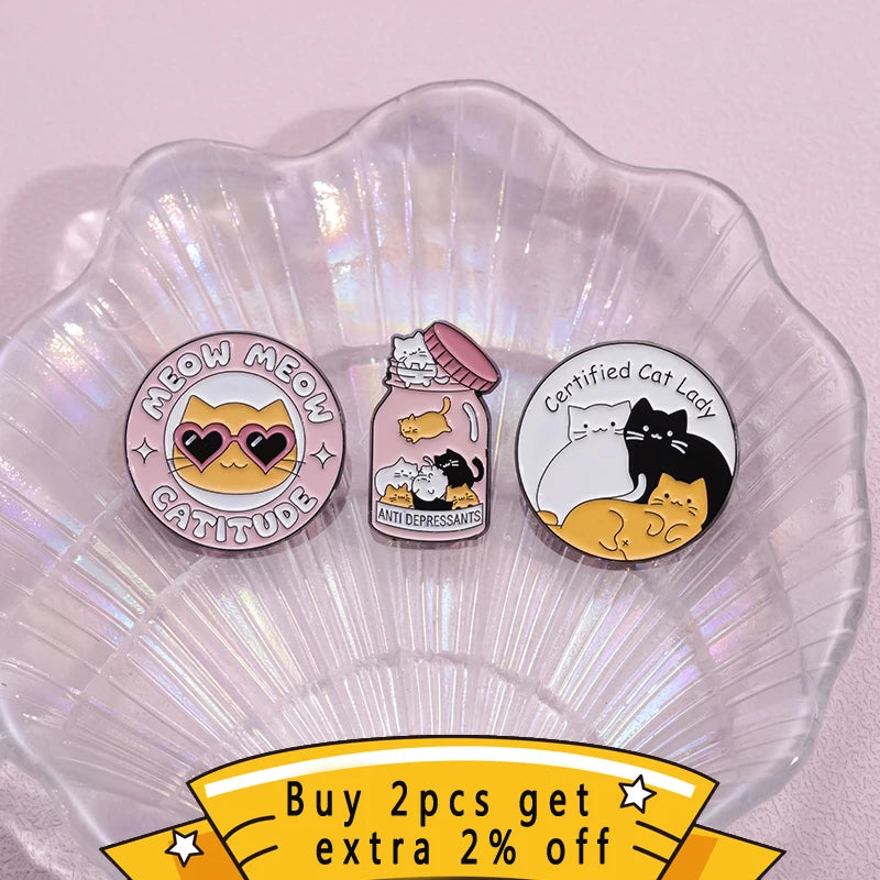 Certified Cat Lady Enamel Pins Cats Anti Depression Brooches Lapel