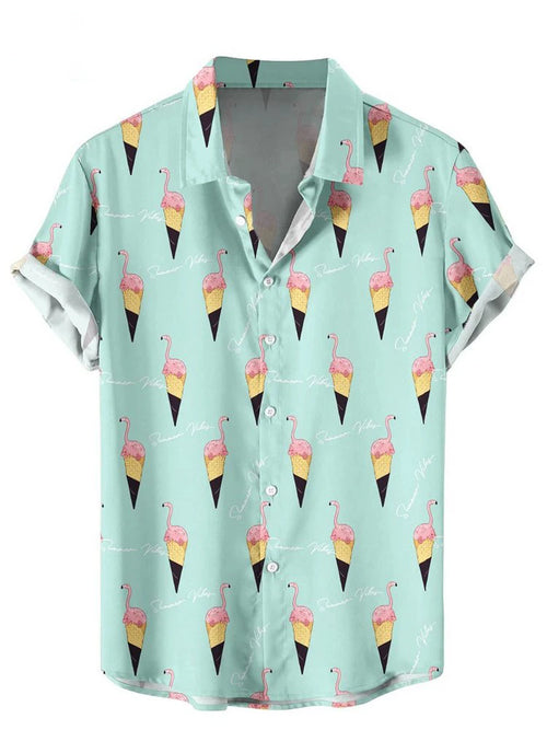 2024 Hawaiian Shirt For Men Summer Ice Cream T-Shirt Beach Prints