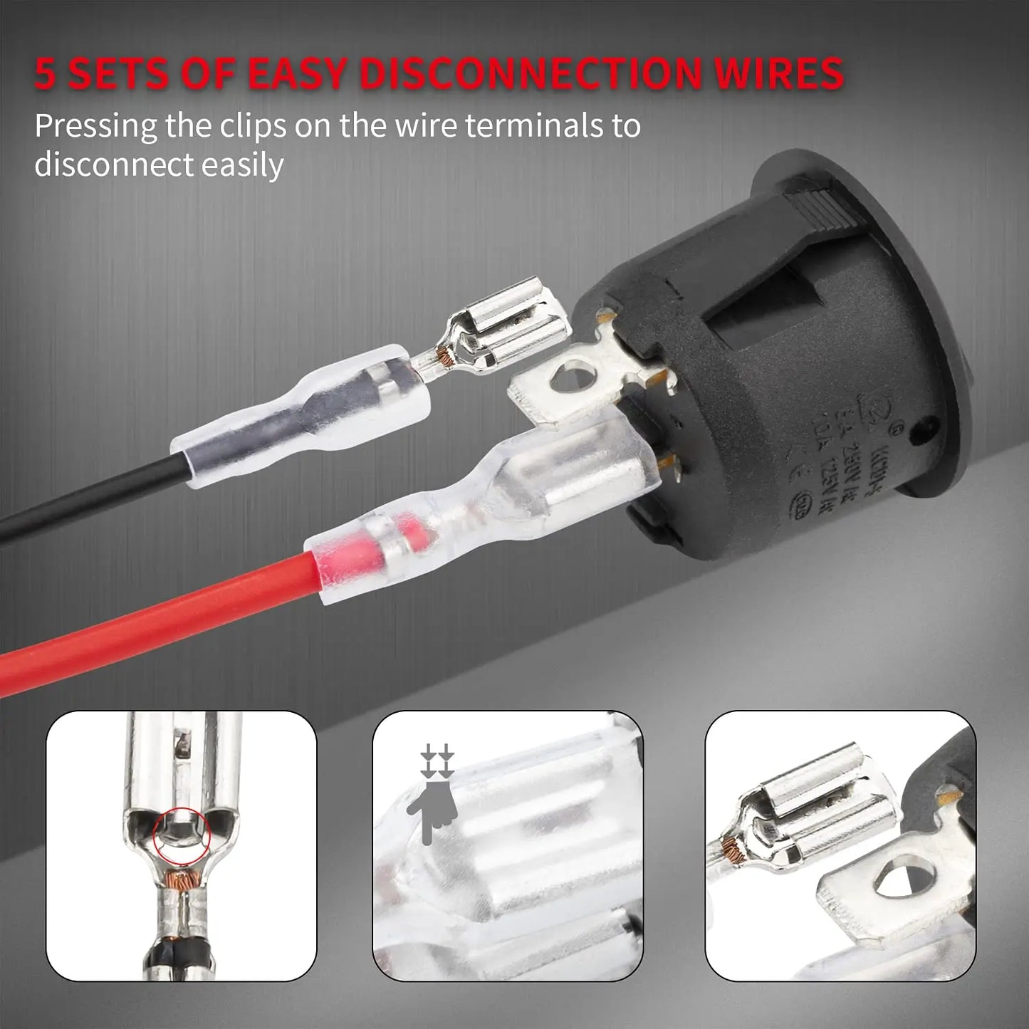 DaierTek 5PCS ON Off Round Rocker Switches SPST 20mm Mini 12 Volt DC