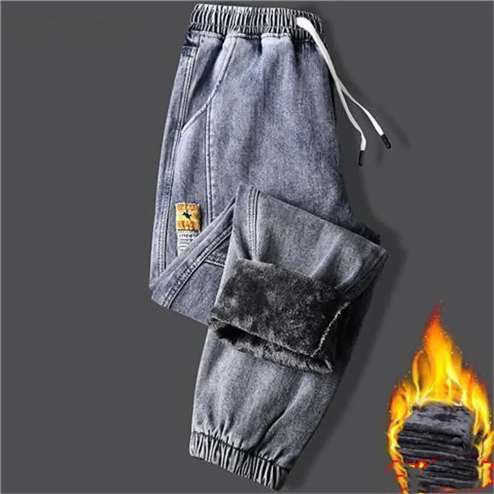 New Men's jeans Winter Fleece Jeans Thick Warm Denim Pants Men