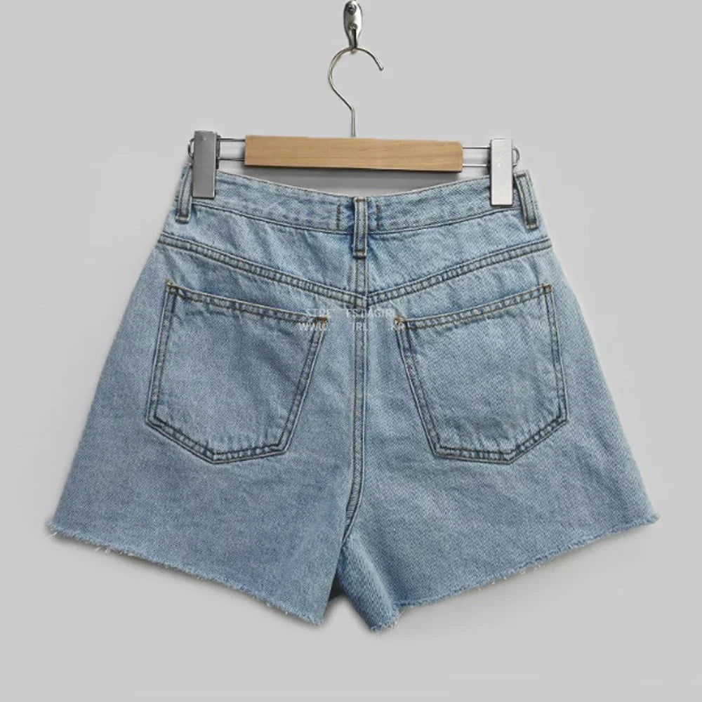 Korean Summer Y2K High Waist Jorts LOVE Heart Shaped Pattern Women's