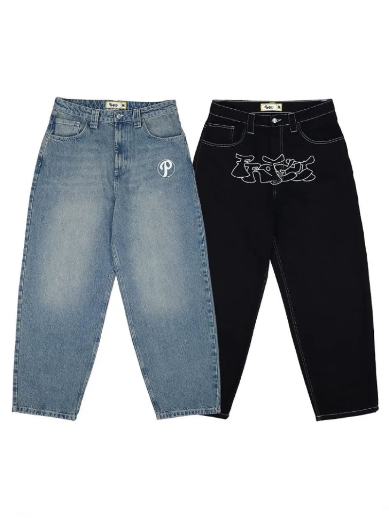 Y2k Men Retro Harajuku Clothing 2023 New Baggy Casual Wide Leg Jeans
