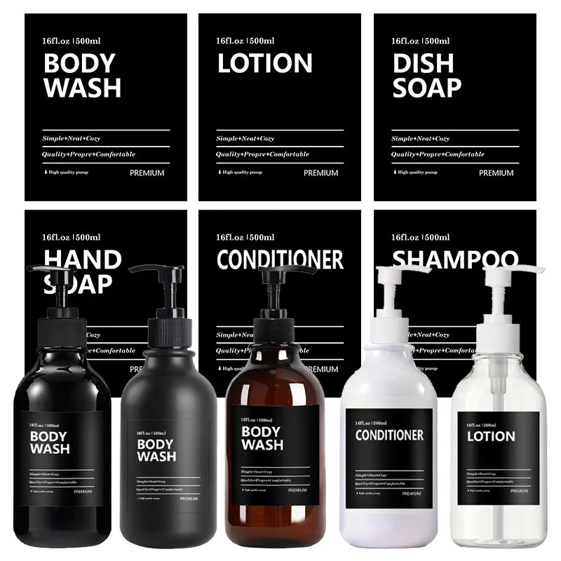 3 Pack 500ml Soap Dispenser With Labels Kitchen Bathroom Shampoo
