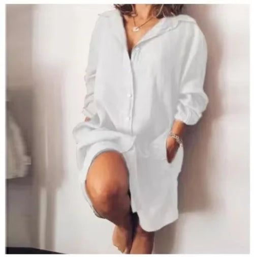 Linen And Cotton Women's T-shirt And Dress, Casual Long Sleeved