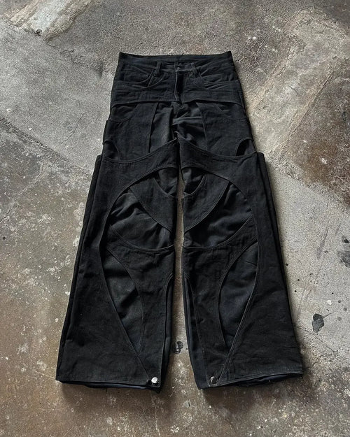 2024 New Gothic Retro Jeans for Men Wide Leg Straight Black Y2k Baggy