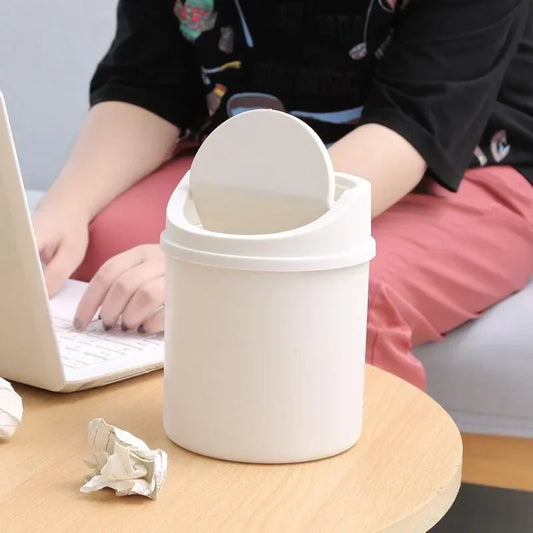 Mini Desktop Bin Small Trash Can Tube with Cover Bedroom Trash Can