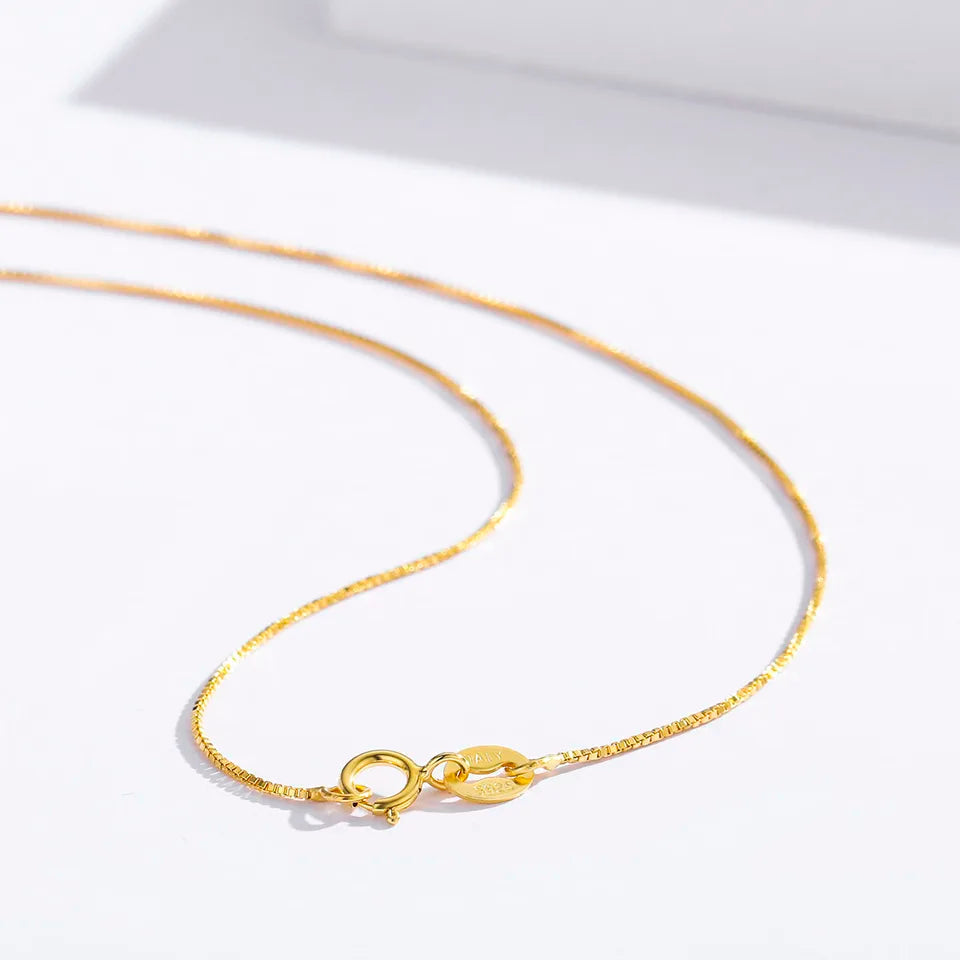 35cm-80cm 0.65mm Thin Real 925 Sterling Silver Gold Color Slim Box Chain Necklace Womens Girls Mens Jewelry kolye collares