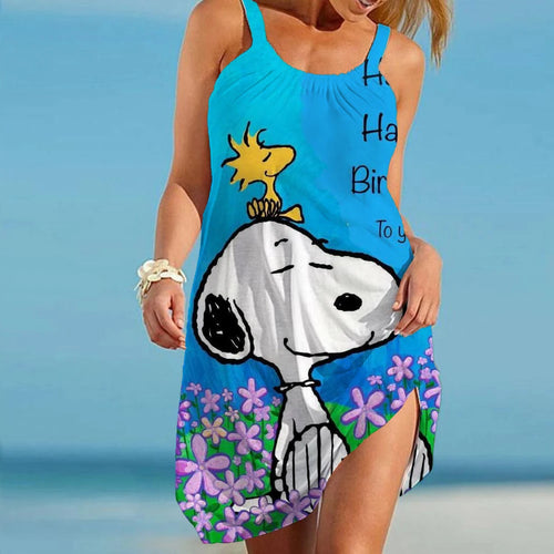 Women's Beach Dresses Kawaii Snoopy S-3XL Summer Anime Y2k 2024