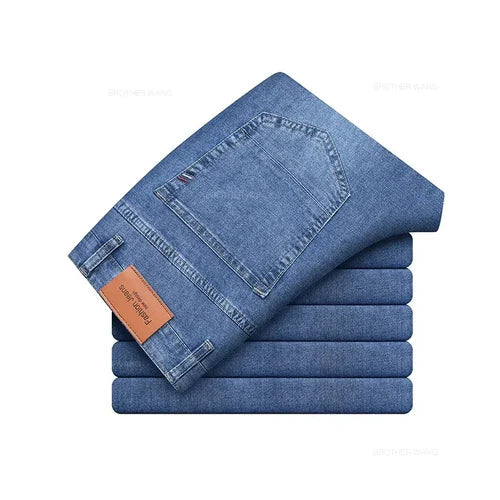 Summer Elastic Men's Jeans Fashion Gray Comfortable Business Straight