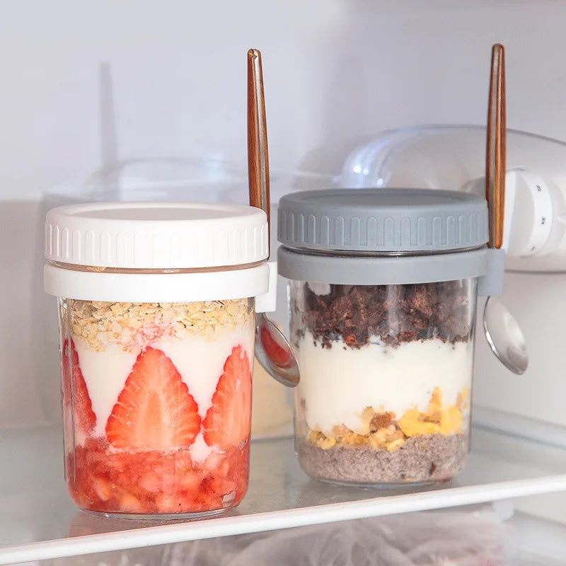 1pcs Overnight Oats Container Milk Fruit Salad Food Storage Glass Jars