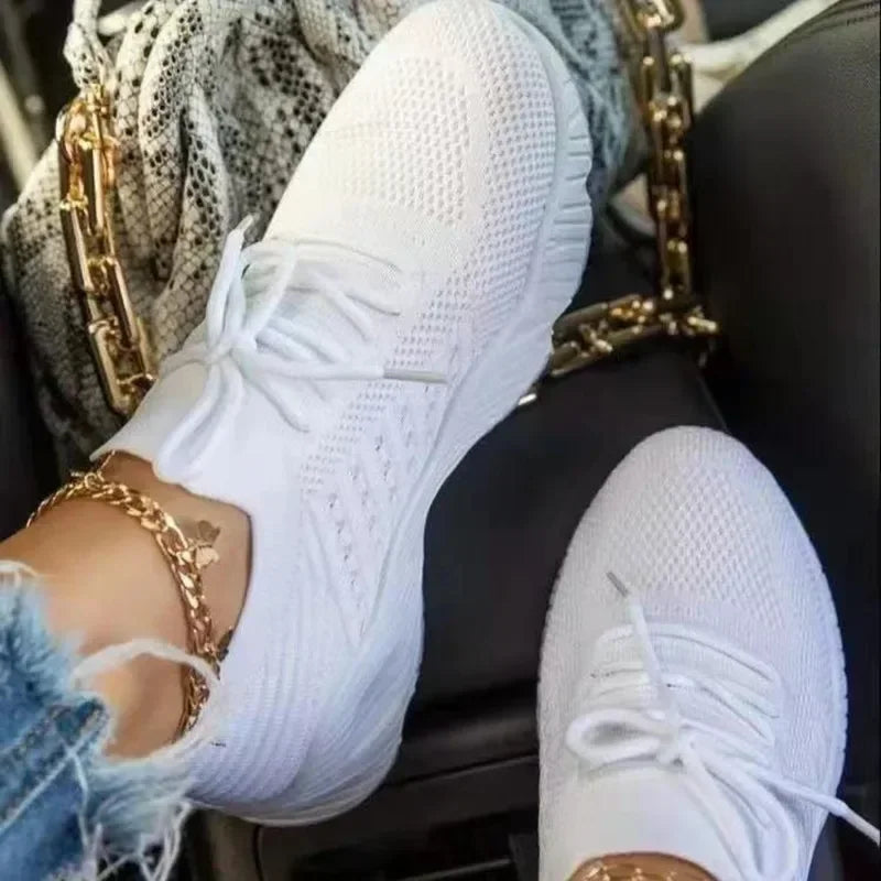 Women Mesh Breathable Casual Shoes Woman Lace-up Vulcanized Shoes