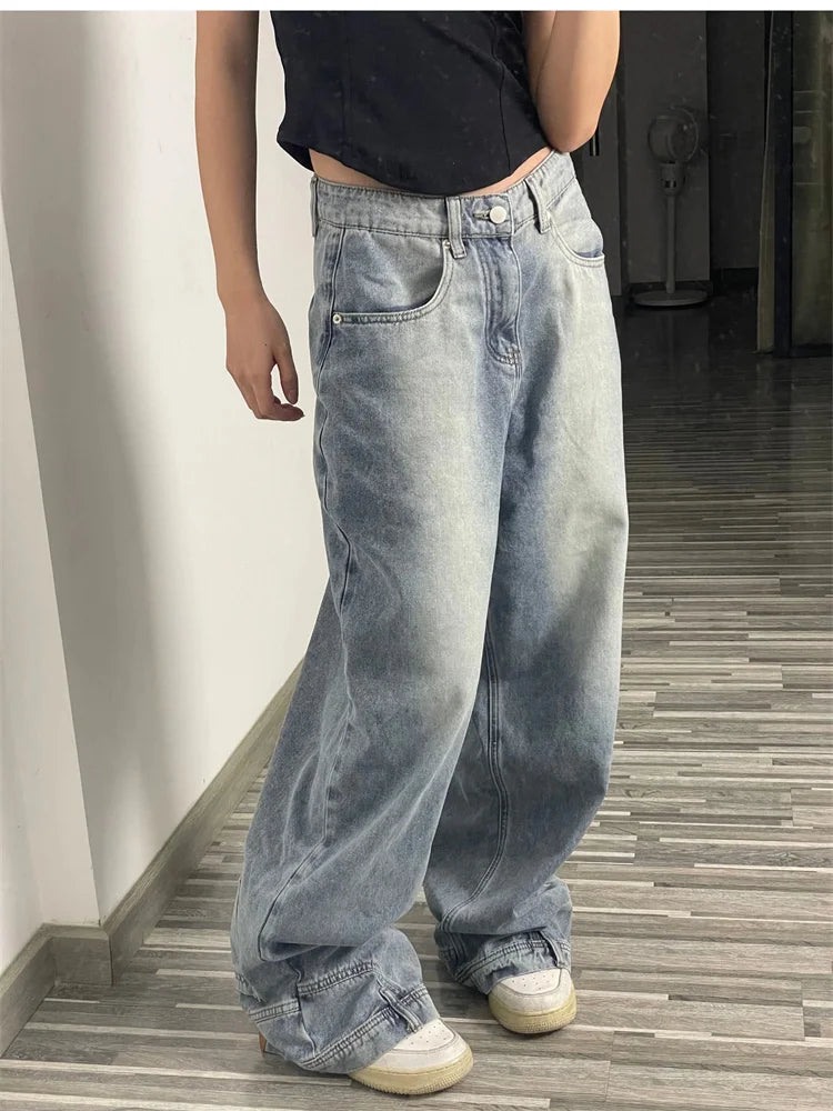 Ins Fashion American Retro Baggy High Waisted Jeans Woman High Street