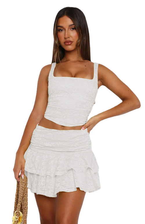 Women's Sexy Lace 2 Piece Skirts Outfits Clubwear Bodycon Sleeveless