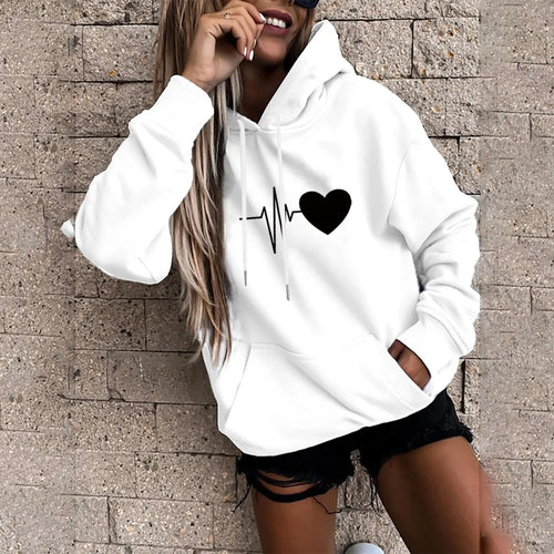 Women's Pullover Fashion Casual Fun Print Hooded Sweatshirt Loose