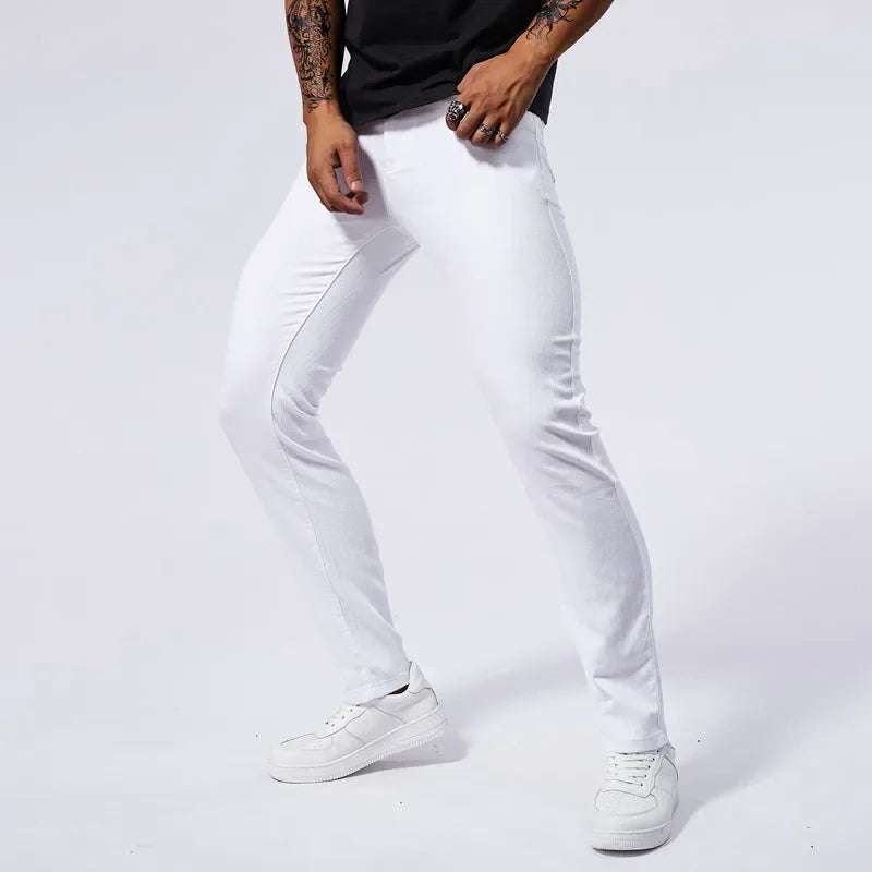 Men's White Casual Jeans New Denim Pants Comfortable Fashion Stretch