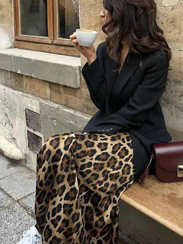 ASDS 2024 Women Fashion Leopard Print Skirt Vintage High Waist Midi