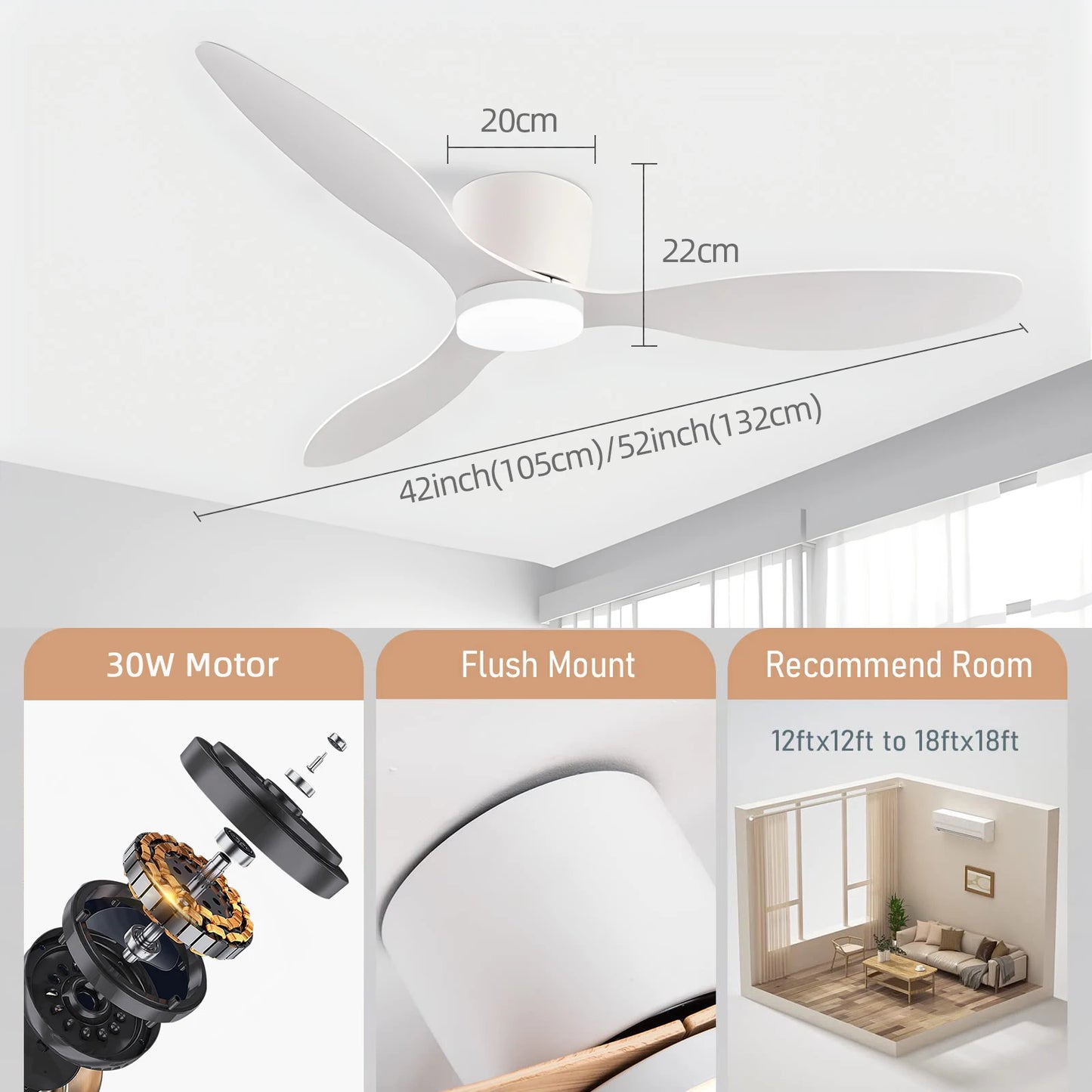 IRALAN Modern Ceiling Fan with LED Light DC motor Large Air Volume