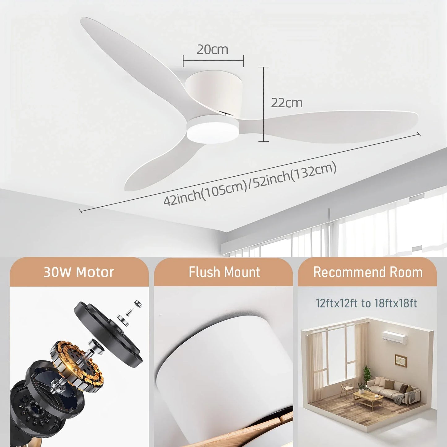 IRALAN Modern Ceiling Fan with LED Light DC motor Large Air Volume