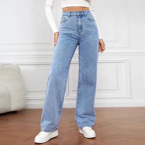 Women's new dark blue wide leg straight jeans slimming all-match