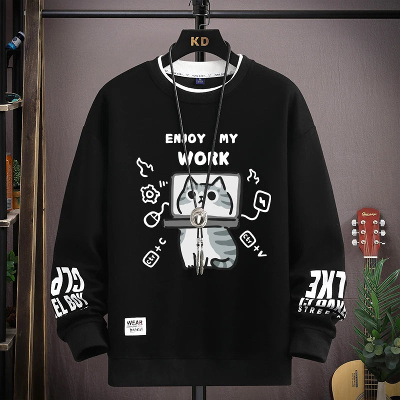Man New in Hoodies & Sweatshirts Cartoon Cat Graphics Men's Long