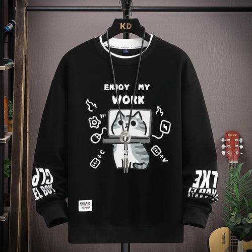 Man New in Hoodies & Sweatshirts Cartoon Cat Graphics Men's Long