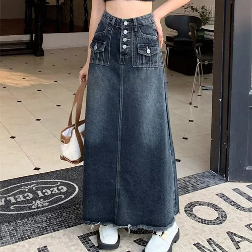 2024 New Streetwear Denim Skirt Spring Summer Fashion Frayed Hem