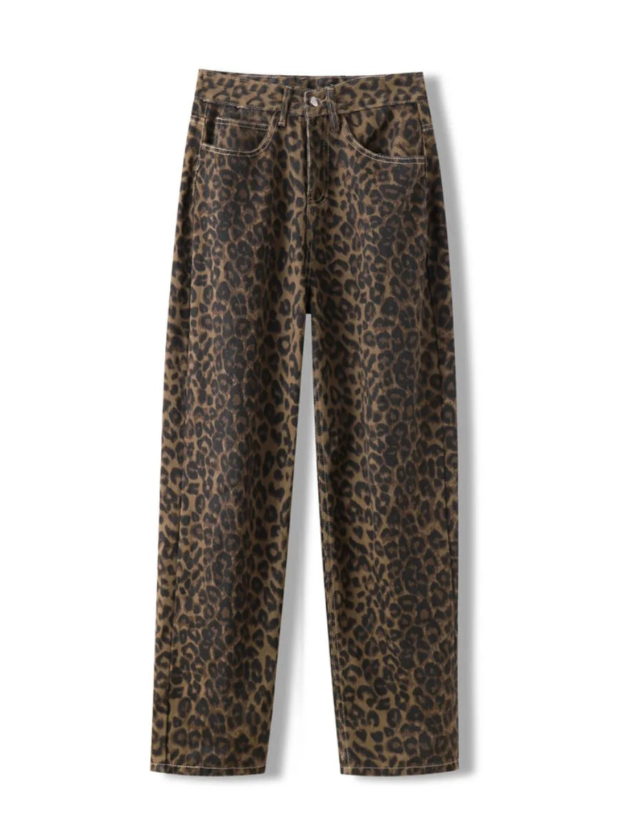 Leopard Print Jeans for Women High Waisted Y2k Retro Fashion