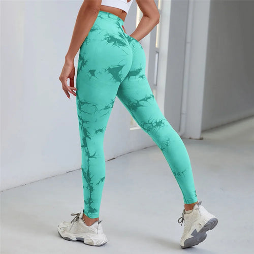QK S-L Women Dye Seamless Yoga Pants High Waist Leggings Scrunch Gym